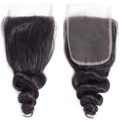 Extension de cheveux humains 4x4 Fermeture en dentelle sans colle courte perruque à ondes lâches de qualité Remy