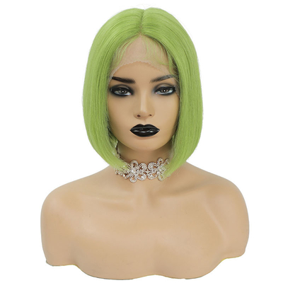 Couleur verte cheveux humains brésiliens courts bob perruques 10 pouces avec cheveux de bébé et HD dentelle frontale