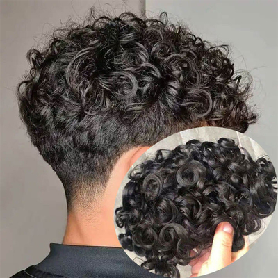 Coupe complète 100% coupe vierge coiffure alignée Afro Toupee pour hommes noirs