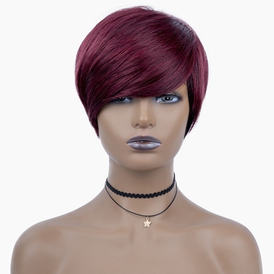 6 pouces d'été en HD Suisse dentelle vierge brune Cheveux humains soyeux droits courts Perruque Pixie coupé Perruques pour les femmes noires