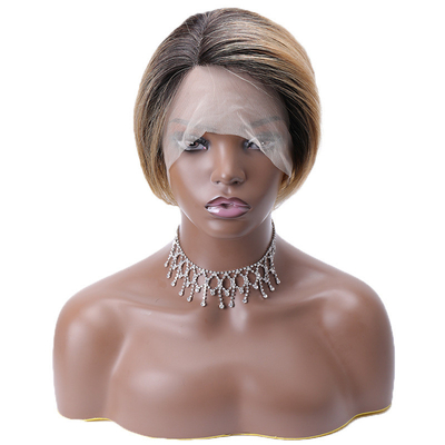Longue Viêt-namée Vierge Vierge HD 13x1 T Partie dentelle Front Pixie Coupe de cheveux humains Perruques Ombre Brun