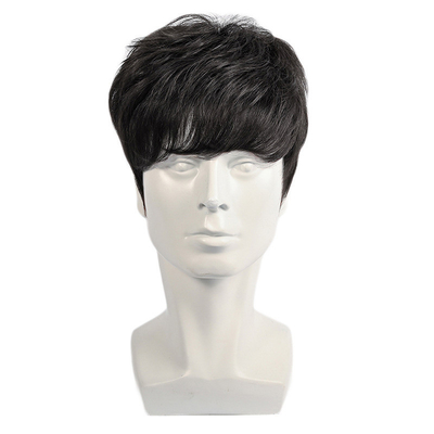 Cheveux brésiliens doux et brillants coupure courte tête pleine masculine perruques noires avec scalp naturel
