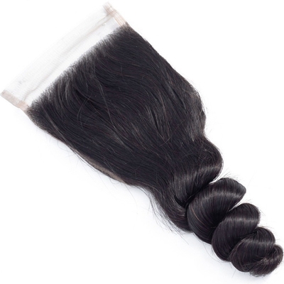 Extension de cheveux humains 4x4 Fermeture en dentelle sans colle courte perruque à ondes lâches de qualité Remy