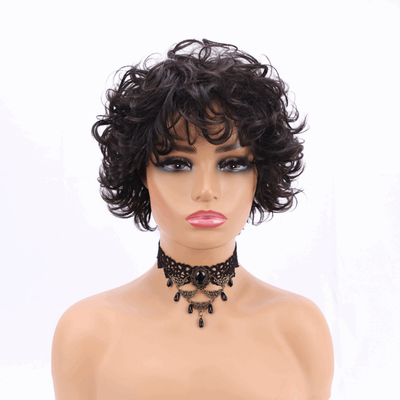 250% Densité Pixie coupe cheveux humains bouclés Perruque avec la base de matériau de dentelle suisse