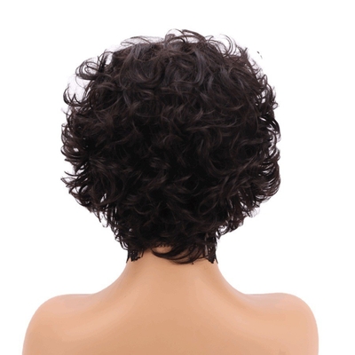 250% Densité Pixie coupe cheveux humains bouclés Perruque avec la base de matériau de dentelle suisse