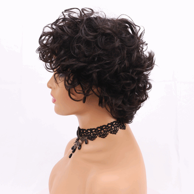 250% Densité Pixie coupe cheveux humains bouclés Perruque avec la base de matériau de dentelle suisse