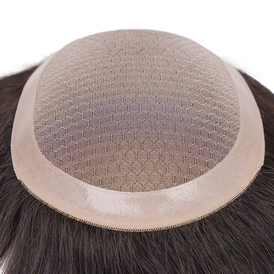100% de cheveux humains vierges Toupee en dentelle pour homme avec mono-maillage et base en dentelle