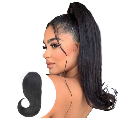 Clip de cheveux humains à 100% en extension de queue de cheval droit 16 pouces vierge vierge naturel noir