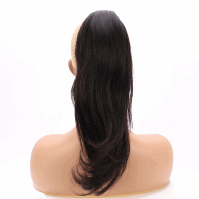 Clip de cheveux humains à 100% en extension de queue de cheval droit 16 pouces vierge vierge naturel noir