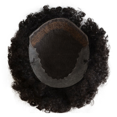 Toupee Texturé 24 mm Afro Kinky Bouclé En dentelle suisse Pour hommes Unités de cheveux Naturel Perruque de cheveux humains
