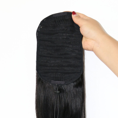 100% de cheveux humains vierges soyeux, à corde droite, queue de cheval, longueur de cheveux: 60%