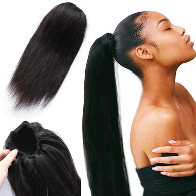 100% de cheveux humains vierges soyeux, à corde droite, queue de cheval, longueur de cheveux: 60%