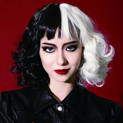 Coupe de cheveux courte, bouclée et bouclée, perruque blanche et noire, fibres résistantes à la chaleur
