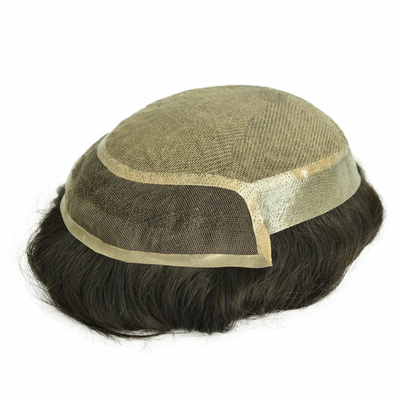 100% de vrai cheveux humains Homme Toupee Tissé à la main Patch de cheveux de calvitie Invisible avec PU Peau et dentelle suisse