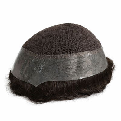 Densité de la toupee 100% 100% Remplacement des cheveux humains avec NPU et dentelle autour
