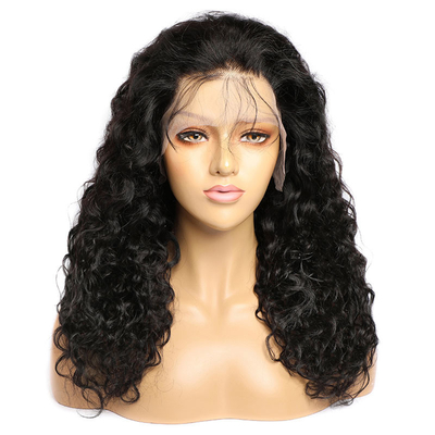 14-28 pouces de cheveux rémy vague d'eau Frontale cheveux humains perruques avec des nœuds blanchis pré-pucked