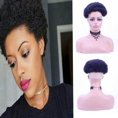 Véritable vierge brésilienne Afro bouclée coiffure humaine pour femmes technique demi-homme fait