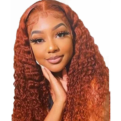 Couleur orange douce et brillante Ginger Human Kinky bouclée Remy cheveux perruque avec HD dentelle frontale
