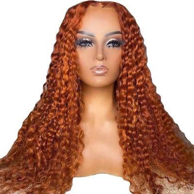 Couleur orange douce et brillante Ginger Human Kinky bouclée Remy cheveux perruque avec HD dentelle frontale