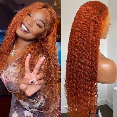 Couleur orange douce et brillante Ginger Human Kinky bouclée Remy cheveux perruque avec HD dentelle frontale