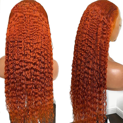 Couleur orange douce et brillante Ginger Human Kinky bouclée Remy cheveux perruque avec HD dentelle frontale