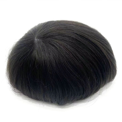 Coupe de cheveux humains à la main, 6 pouces de longueur, coupe de peau super fine, base en PU pour homme.