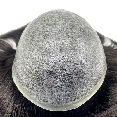 Coupe de cheveux humains à la main, 6 pouces de longueur, coupe de peau super fine, base en PU pour homme.