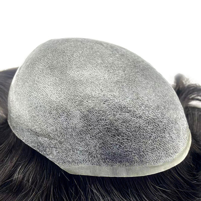 Coupe de cheveux humains à la main, 6 pouces de longueur, coupe de peau super fine, base en PU pour homme.