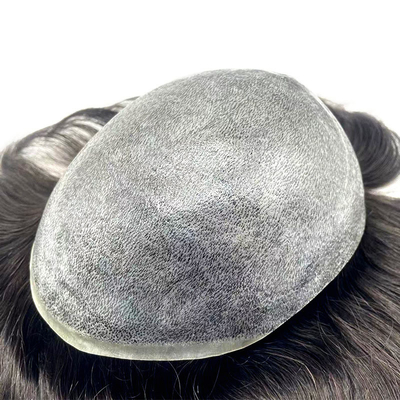 Coupe de cheveux humains à la main, 6 pouces de longueur, coupe de peau super fine, base en PU pour homme.