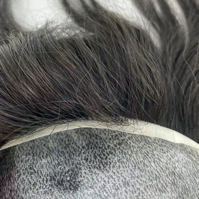 Coupe de cheveux humains à la main, 6 pouces de longueur, coupe de peau super fine, base en PU pour homme.