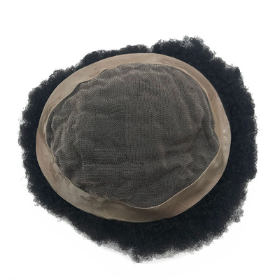 Cheveux Remy Adhésif haute densité Afro Curl PU Système de remplacement de cheveux en dentelle Toupee pour hommes noirs