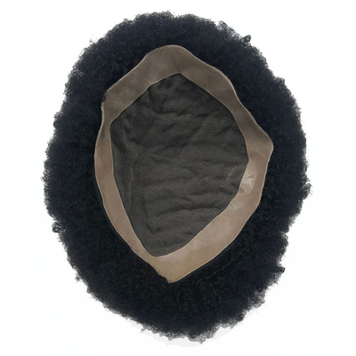 Cheveux Remy Adhésif haute densité Afro Curl PU Système de remplacement de cheveux en dentelle Toupee pour hommes noirs