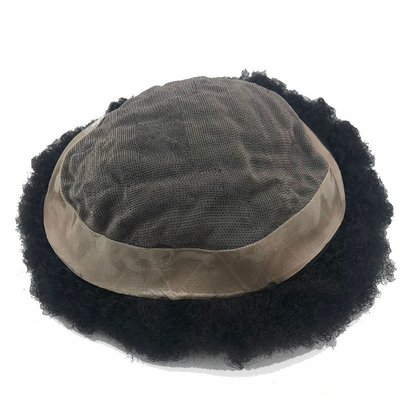 Cheveux Remy Adhésif haute densité Afro Curl PU Système de remplacement de cheveux en dentelle Toupee pour hommes noirs