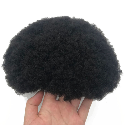 Cheveux Remy Adhésif haute densité Afro Curl PU Système de remplacement de cheveux en dentelle Toupee pour hommes noirs