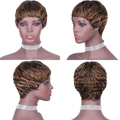 Matériau de base de dentelle suisse Droite Pixie Coupe machine complète Perruque faite à 100% de cheveux humains
