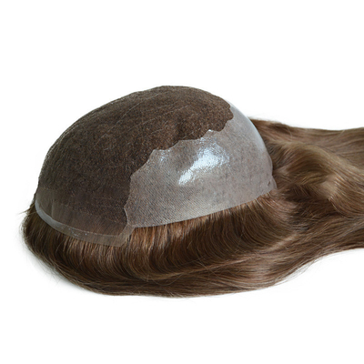 20 pouces brun clair surligne les cheveux humains Remy Toppers cheveux brésiliens Toupee dentelle base PU