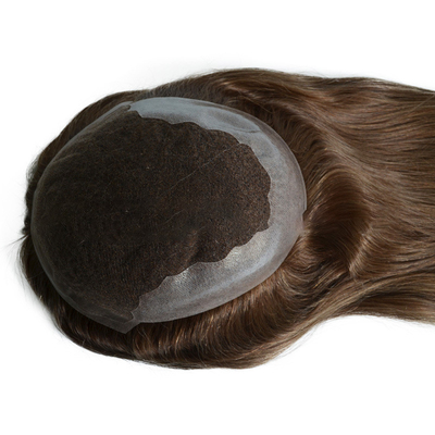 20 pouces brun clair surligne les cheveux humains Remy Toppers cheveux brésiliens Toupee dentelle base PU