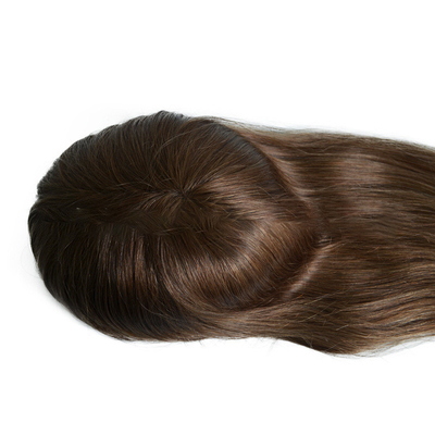 20 pouces brun clair surligne les cheveux humains Remy Toppers cheveux brésiliens Toupee dentelle base PU