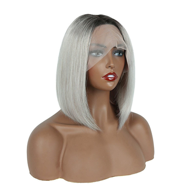 100% cheveux humains Ombre gris court Bob Coupe pré-pluqué HD dentelle Perruques avant 250% Densité
