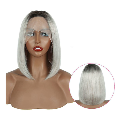 100% cheveux humains Ombre gris court Bob Coupe pré-pluqué HD dentelle Perruques avant 250% Densité
