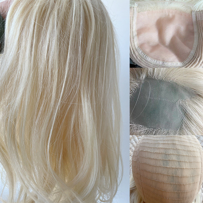 6x6 Topper à la main sans pièce Silk Top Base Platine Blonde Clip en Toupee pour la personnalisation