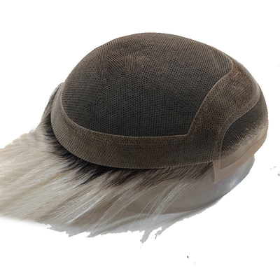 Rémy cheveux liés à la main Ombre naturel Sel et poivre Gris cheveux humains pièces Toupee pour hommes