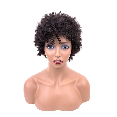 Texturé doux Perruque coupe de fées naturelle Remy Cheveux humains courts bouclés Pré-pluqué avec des poings