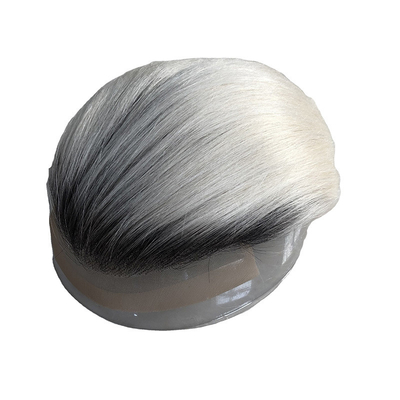 Rémy cheveux liés à la main Ombre naturel Sel et poivre Gris cheveux humains pièces Toupee pour hommes