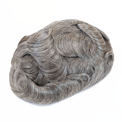 Rémy cheveux liés à la main Ombre naturel Sel et poivre Gris cheveux humains pièces Toupee pour hommes