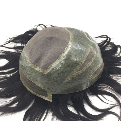 Matériau de base de quatre yeux dentelle suisse à l'avant Cheveux vierges humains Toupee pour hommes 110% Densité