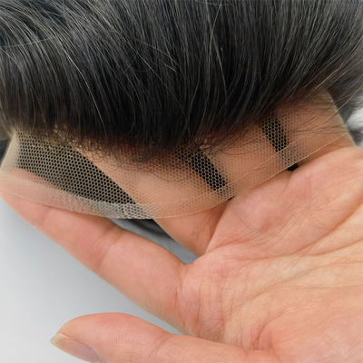Matériau de base de quatre yeux dentelle suisse à l'avant Cheveux vierges humains Toupee pour hommes 110% Densité