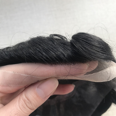 Matériau de base de quatre yeux dentelle suisse à l'avant Cheveux vierges humains Toupee pour hommes 110% Densité