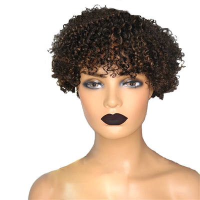 Marron clair afro bouclée Perruque cuticule alignée courte Perruque à cheveux humains à coupe de fées