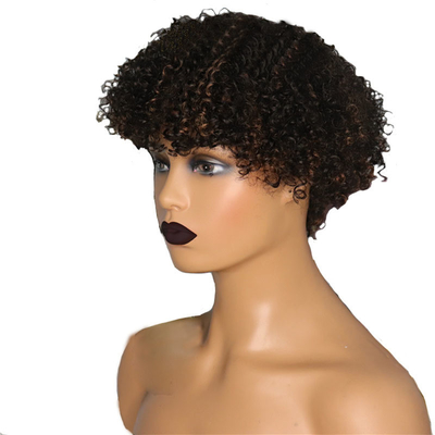 Marron clair afro bouclée Perruque cuticule alignée courte Perruque à cheveux humains à coupe de fées